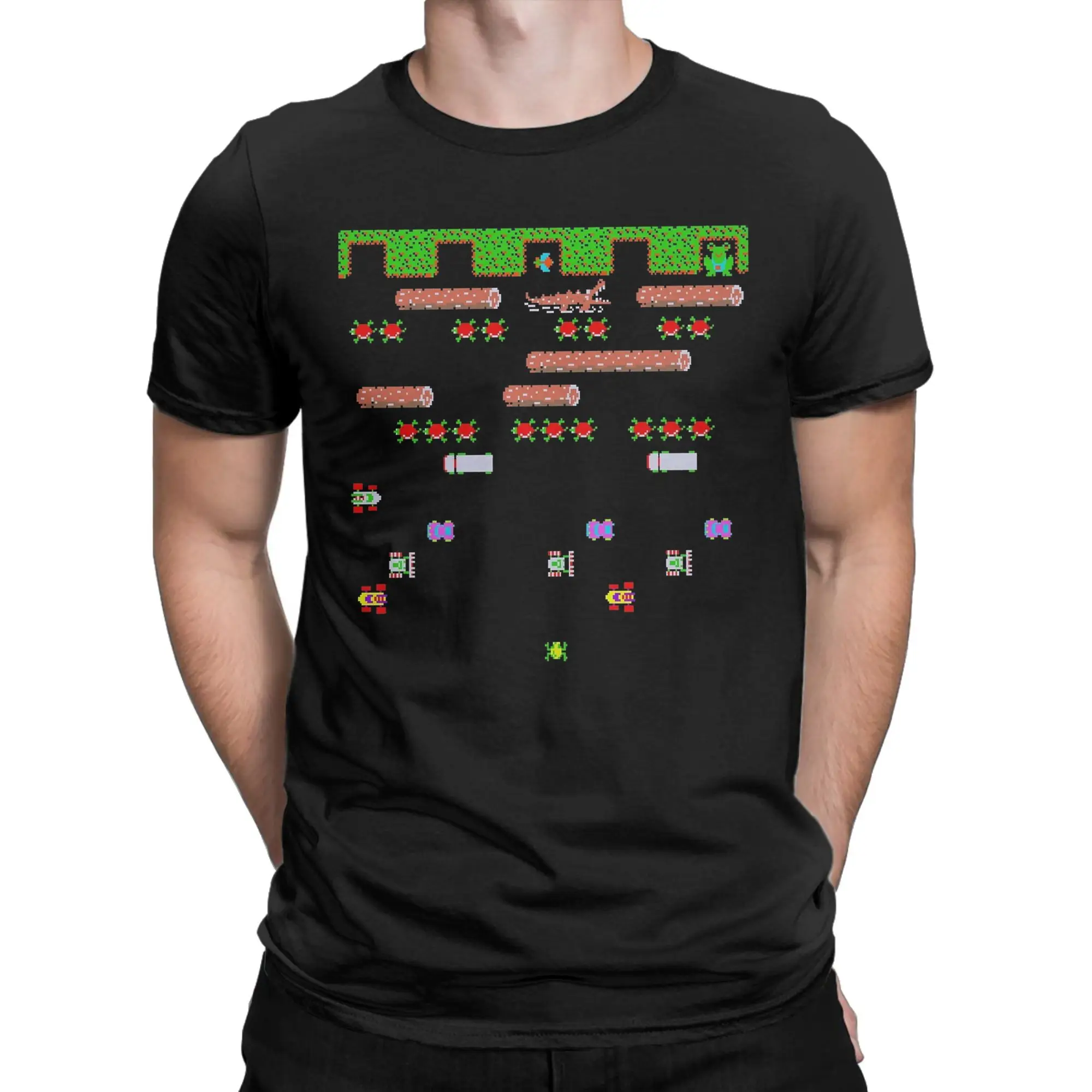 Frogger ARCADE Space Invaders Game Men's T Shirt  Unique Tees Short Sleeve Crew Neck T-Shirt Pure Cotton 6XL Clothes