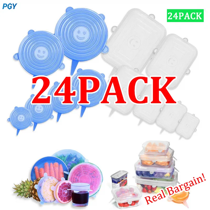 24/12/6PCS Food Silicone Cover Fresh-keeping Reusable Environmentally Airtight Cap Refrigerator Storage Stretch Lid Kitchen Tool