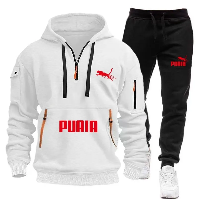 Novo conjunto de roupas esportivas com capuz e zíper masculino + calças esportivas duas peças outono e inverno terno esportivo casual masculino terno de corrida diário