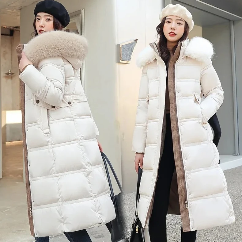 

Winter New Down Cotton Parkas Jacket Women's X-Long Faux Fur Collar Padded
