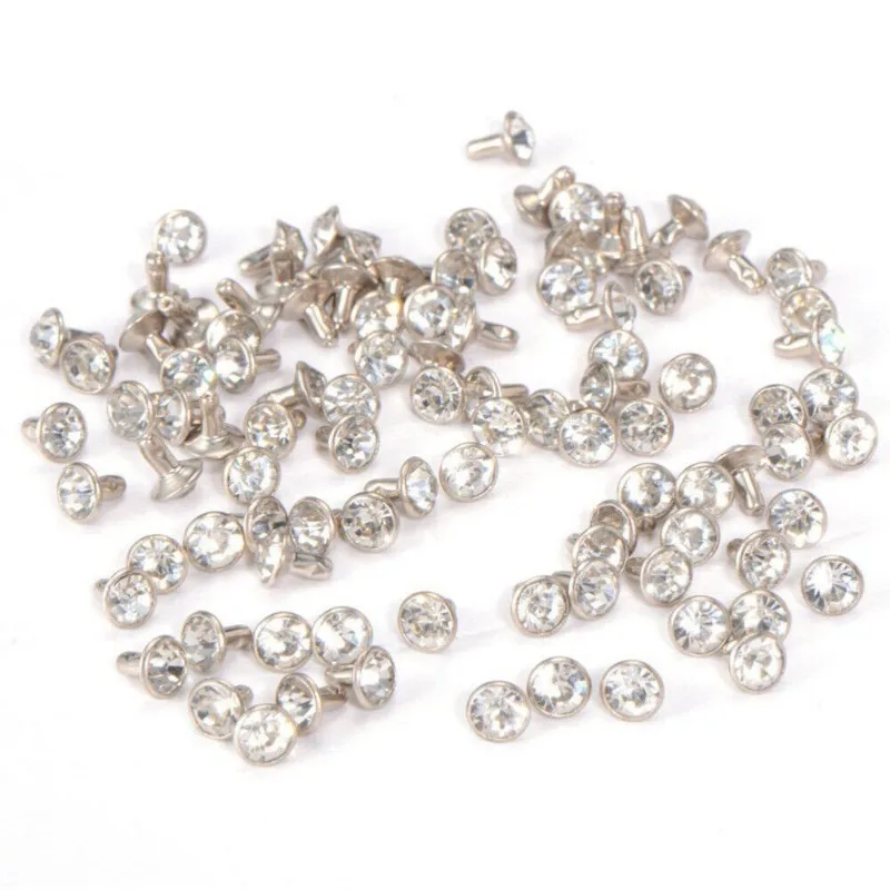 Rebites de strass redondos para couro DIY, jóias decorativas, cintos e sacos de roupas, 7mm, 100 Set, 200 Set