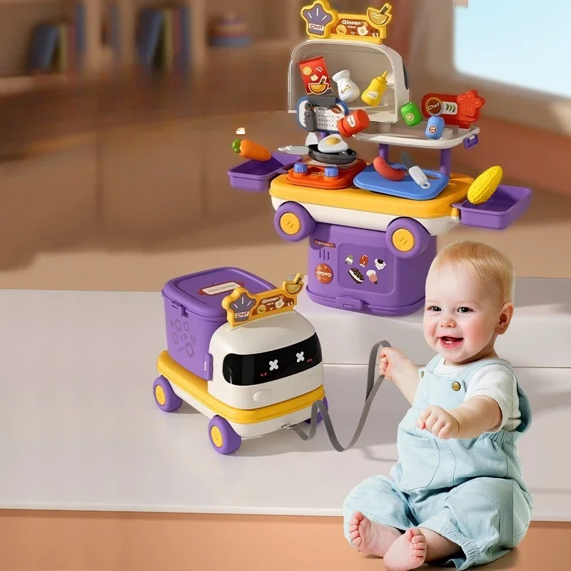 Mini Food Car Playhouse Multi Functional Kids Toy Storage Kitchen Items Medical Makeup Girl Realistic Interactive Birthday Gifts