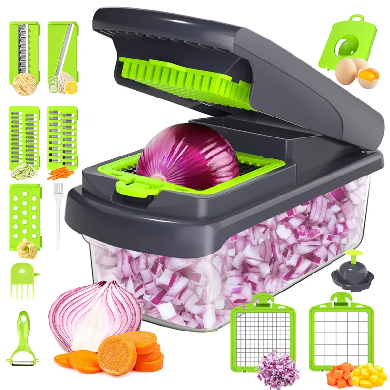 

14 in 1 Slicer Green Black Vegetable Slicer Multifunctional Slicer Veggie Food Chopper Vegetable Cutter Cheese Kitchen Tool