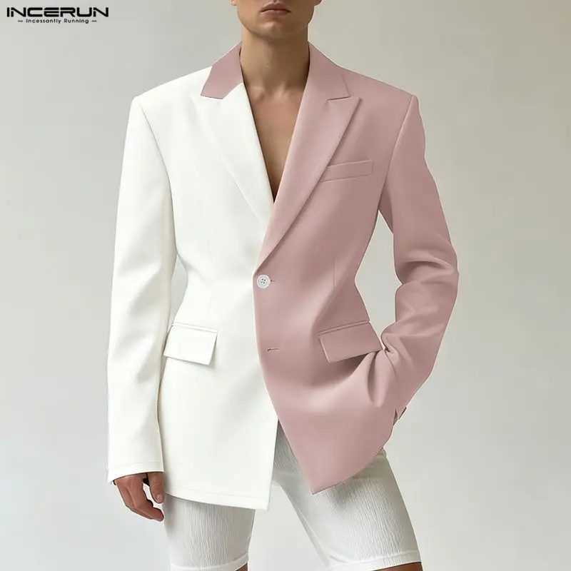 INCERUN Giacca da uomo Patchwork Risvolto Manica lunga Backless Per il tempo libero Abito maschile Streetwear Moda Casual Cappotti sottili Giacca da uomo S-3XL