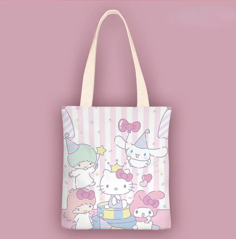 Sanrio Kawaii Anime Cartoon Series Bolsa de Lona, Pequena, Fresca, Uma Variedade de Populares, Presentes Estudantis, Simples, Classe