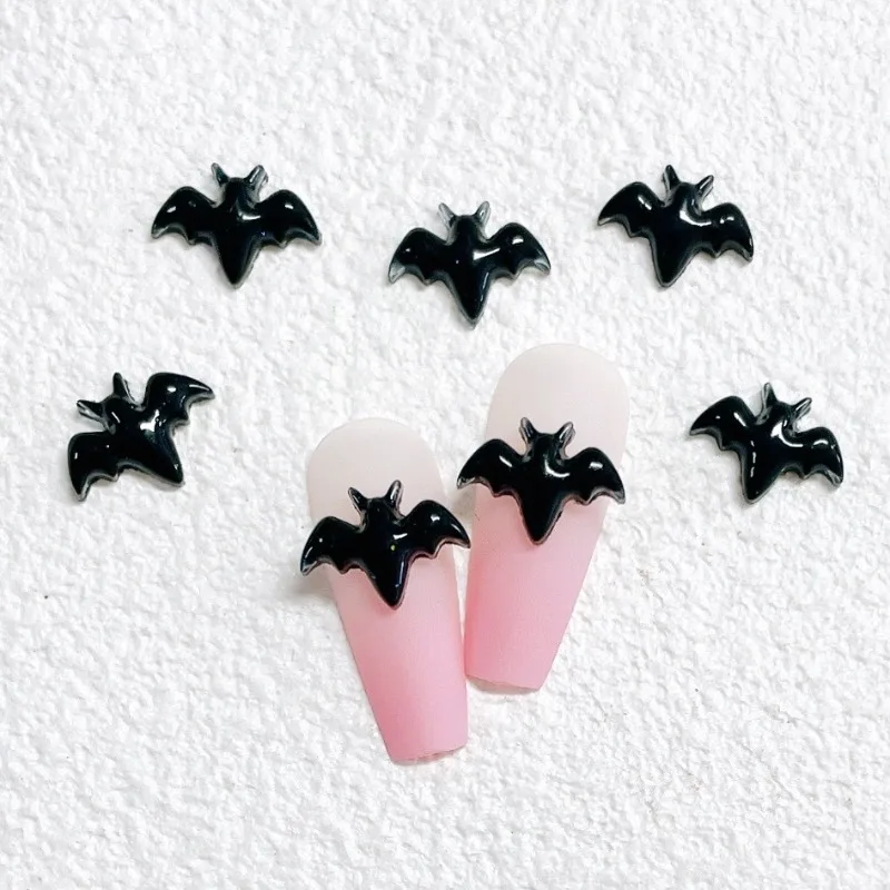 Halloween Nagels Figuren Black Bat Decoratie Levert 3d Hars Bat Halloween Bedels Manicure Diy Sieraden Nail Art Accessoires