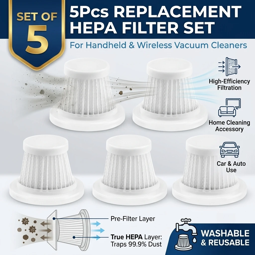1/3/5Pcs Replacement HEPA Filter Set For Cordless Vacuum Cleaner Wireless Handheld Dust Element Home Car Auto Cleaning Accessory