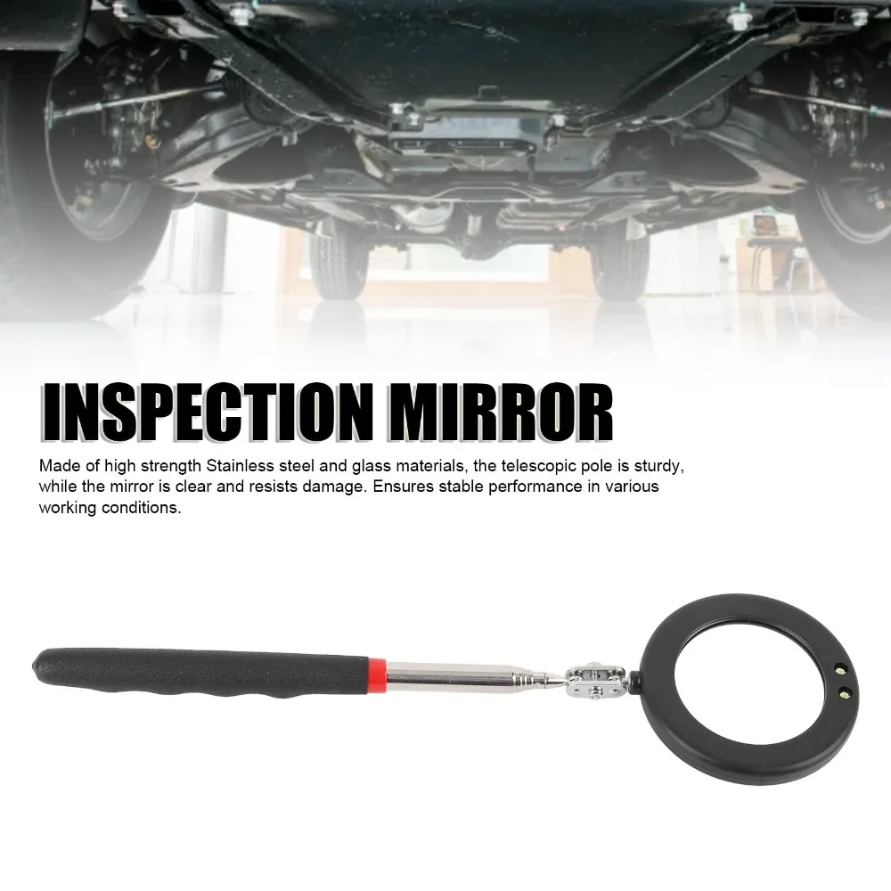 Stainless Steel Telescopic Inspection Mirror LED Light 275mm to 875mm Retractable Inspection Mirror 360 Degree Swivel Universal
