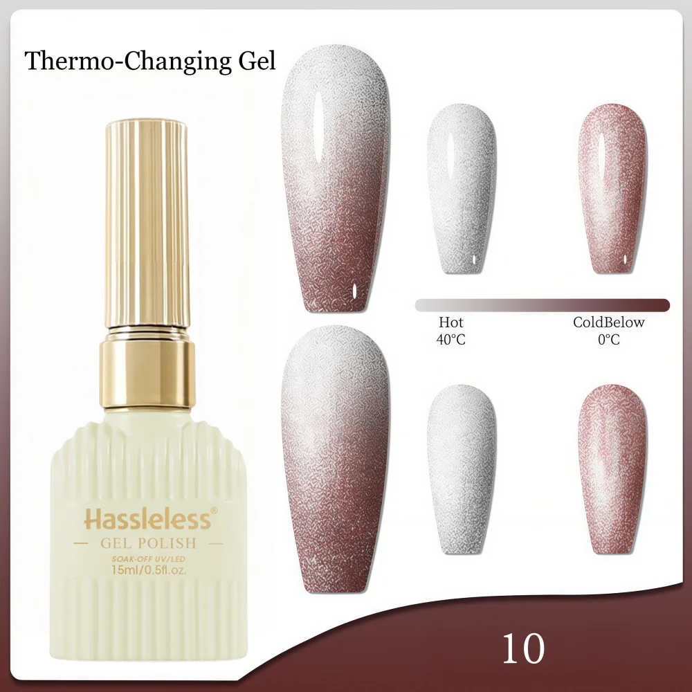 Hassleless Light Luxury Fine Shimmer Temperature-Changing Nail Polish Gel, Silver-Brown Natural Gradient, Temperature-Triggered Color Change, Glossy and Matte Dual Texture Art Nail Polish Gel