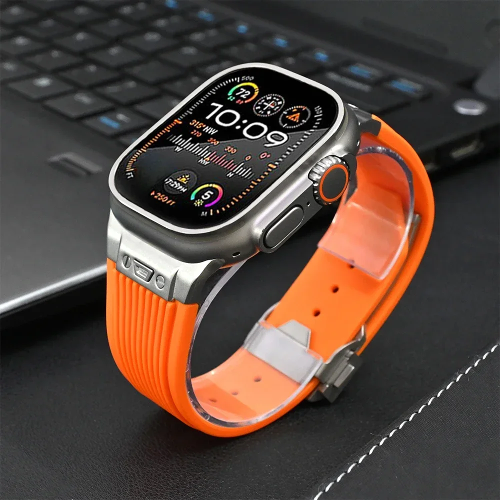 Sports Rubber Band For Apple Watch 10 46mm Ultra 2 49mm 45mm 44mm Soft Silicone Strap For iWatch Series 9 8 7 6 5 4 se Bracelet