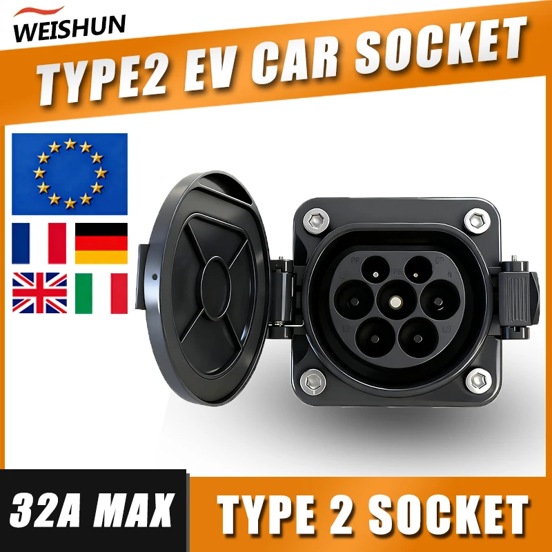 

Квадратная зарядная розетка Type2 Зарядное устройство для электромобилей Разъем типа 2 IEC62196 16A 32A Зарядное устройство для электромобиля Боковое зарядное устройство без 0,5 MCable