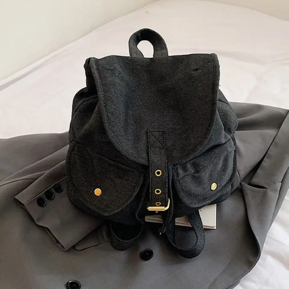 Korean Style Denim Drawstring Backpack Large Capacity Multi-pocket Oxford Cloth Shoulder Bag Versatile Waterproof