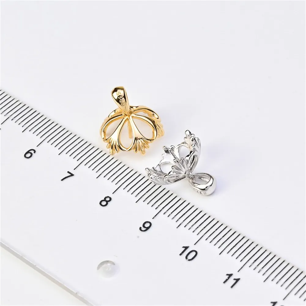 DIY Pearl Accessories S925 Sterling Silver Pendant Gold Plated Concealer Necklace Pendant Fit 11-13mm Round Beads D344