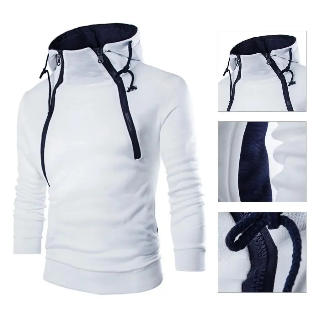 2024 New Autumn Men's Hoodies Solid Double Zipper Hooded Pullover Men Slim Fit Sports Running Sweatshirt Casual Sport Hoodies