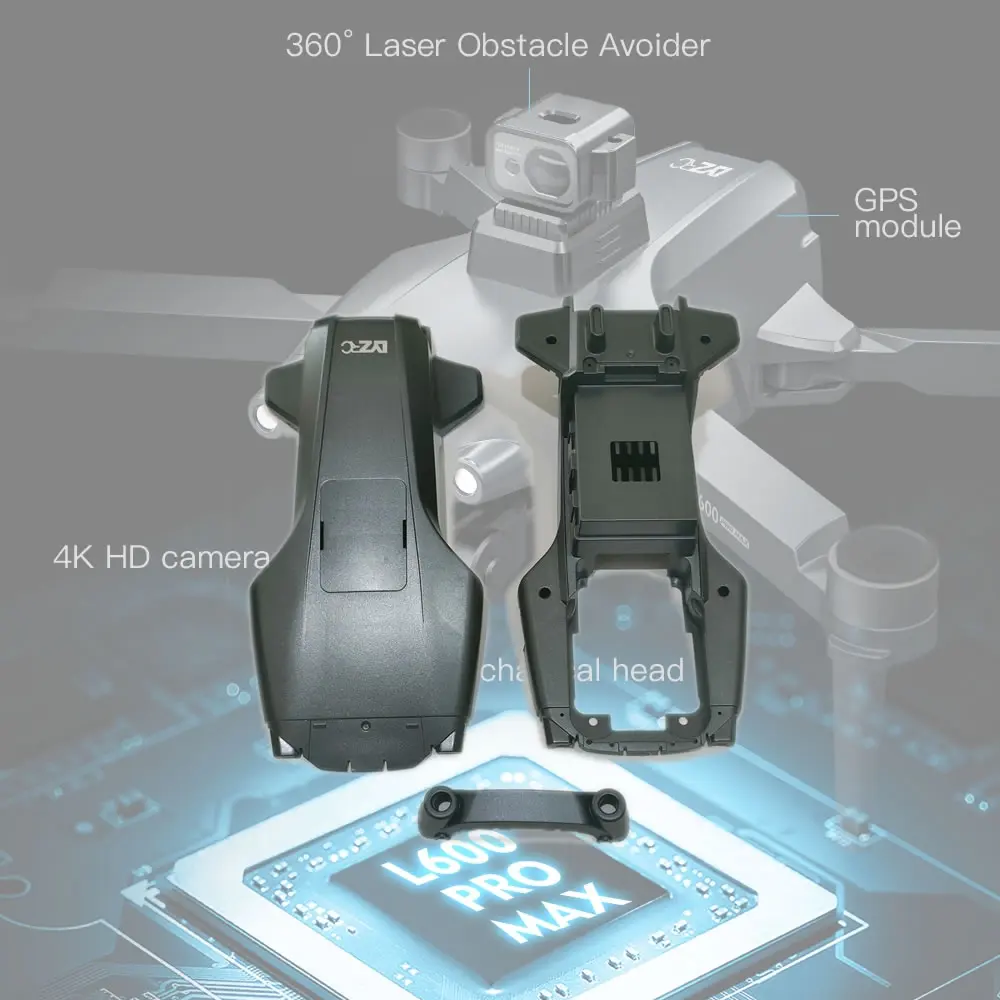 

Корпус-рама для квадрокоптера L600 PRO MAX с GPS, HD-камерой, экраном, пультом ДУ, 3-осевым стабилизатором, функцией обхода препятствий, FPV и бесщеточным двигателем