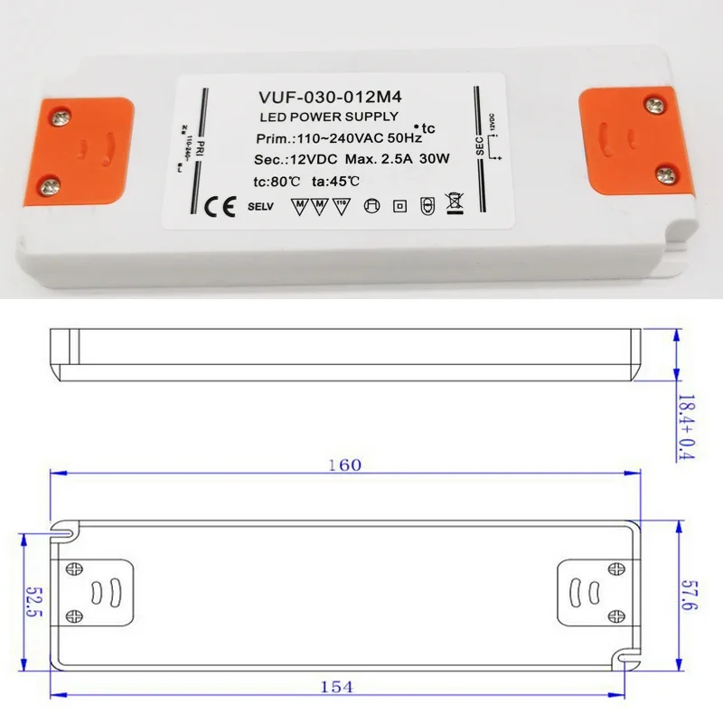 슬림 LED 드라이버 조명 변압기 어댑터 CE RoHS 전원 공급 장치, 6W, 12W, 15W, 20W, 30W, 40W, 50W, 60W, DC 12V, 24V