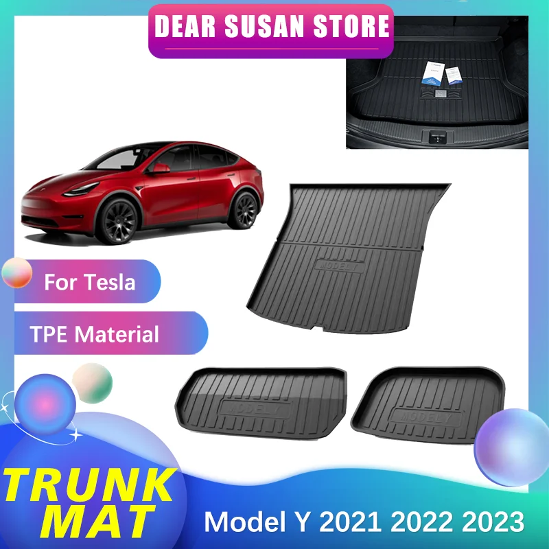 

Специальный автомобильный коврик для заднего багажника Tesla Model Y 2021 2022 2023 TPE, водонепроницаемый коврик для багажника, коврик для хранения, аксессуары для украшения пространства