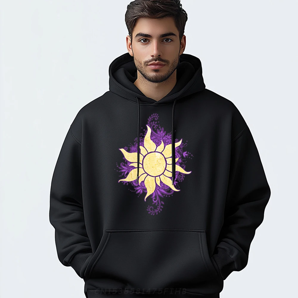 

Hip Hop Mens Sweatshrt Tangled Gold Sun Doodle Pendant Funny Sweatshirt Long Sleeve Slogan Coats Crewneck