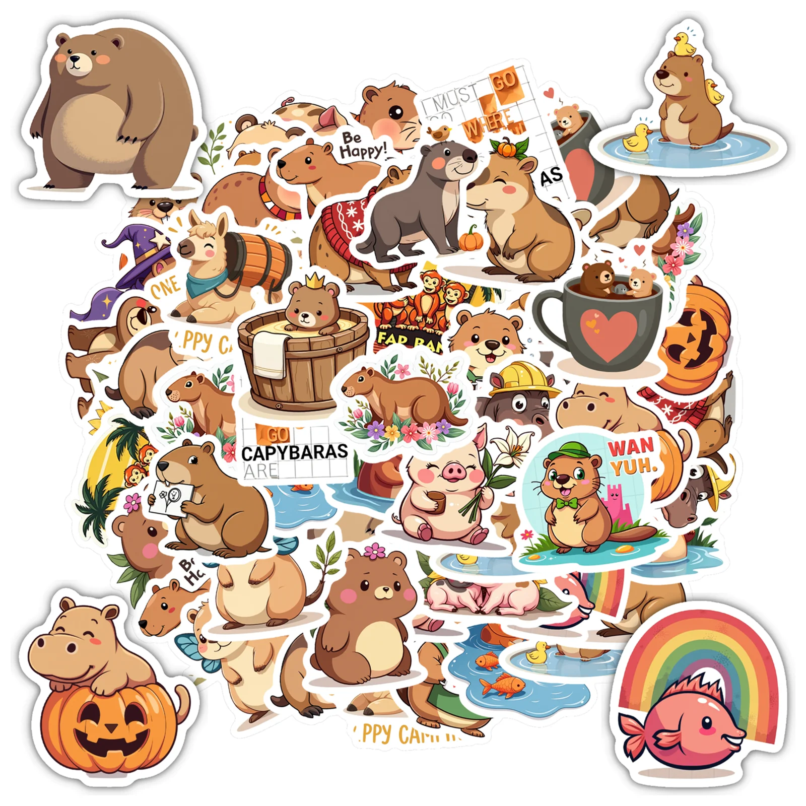 35-50pcs Bookish Autumn Graffiti Stickers Cartoon Ghost Books Graffiti Diy Bookbook Notebook Stickers Stickers