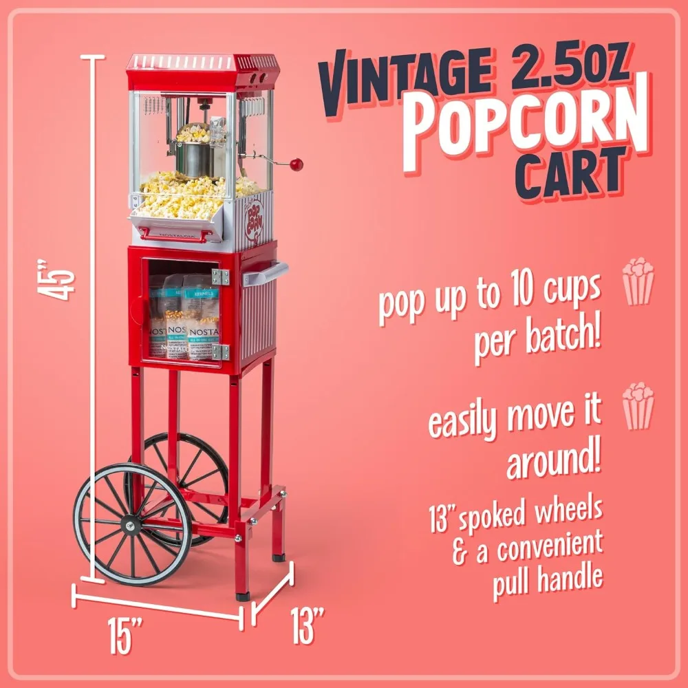 Popcorn Maker Machine - Professional Cart With 2.5 Oz Kettle Makes Up to 10 Cups - Vintage Popcorn Machine Movie Theater Style