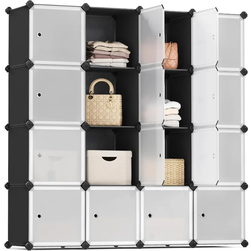 

Cube Storage Organizer, Set of 16 Plastic Cubes, Closet Storage Shelves, DIY Plastic Closet Cabinet, Modular Bookcase, Shelving