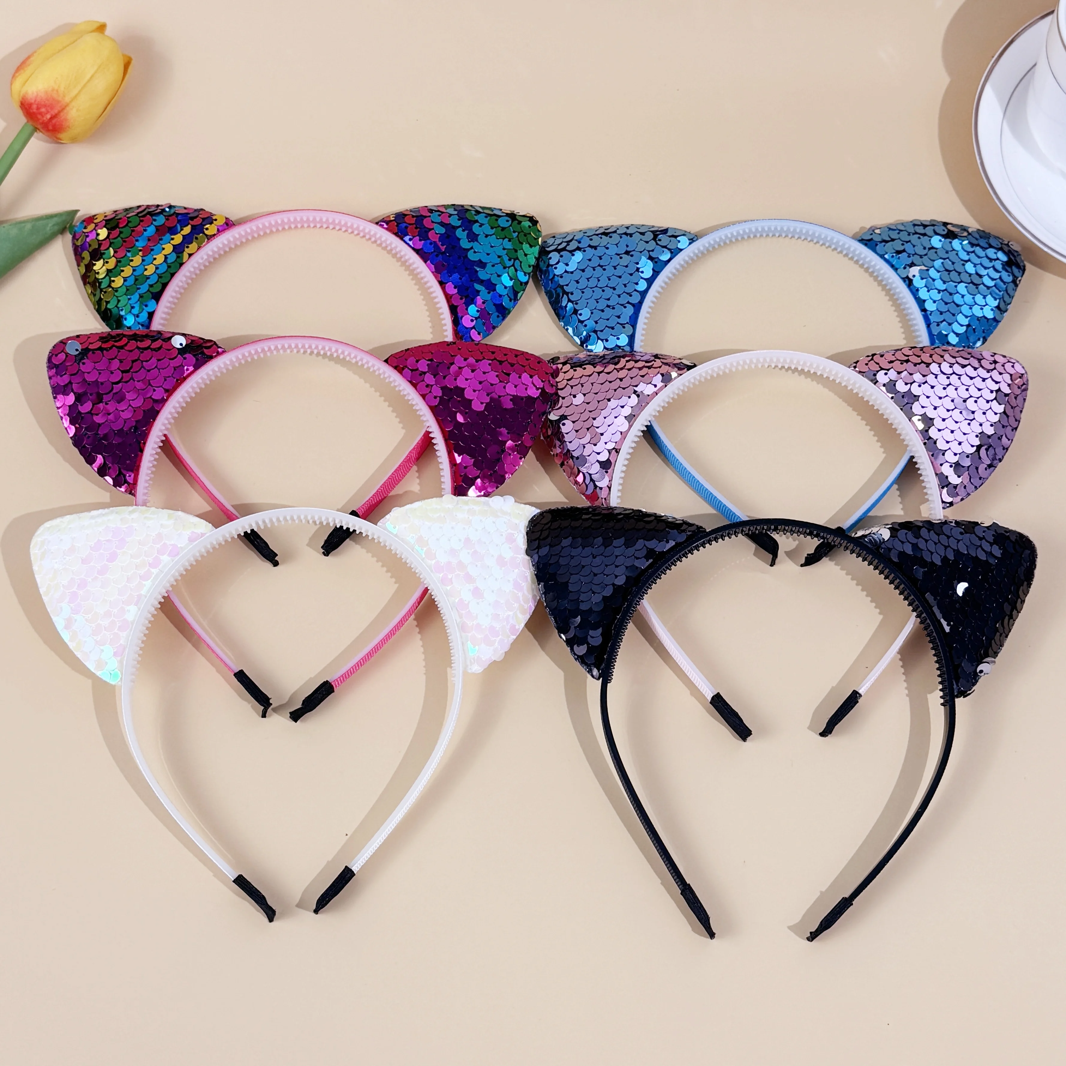 6/12 قطعة الترتر القط الأذن Headbands الفتيات عصابات الشعر الطرف لطيف بريق القط الأذن هيرباند كيتي رباطات الاطفال حفلة إكسسوارات الشعر