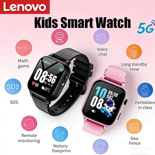 Imagen 1 del producto Reloj Inteligente Lenovo 2026 para Niños con GPS, Localizador SOS, Tarjeta SIM, Llamadas, Cámara, Resistente al Agua, Regalo para iOS y Android