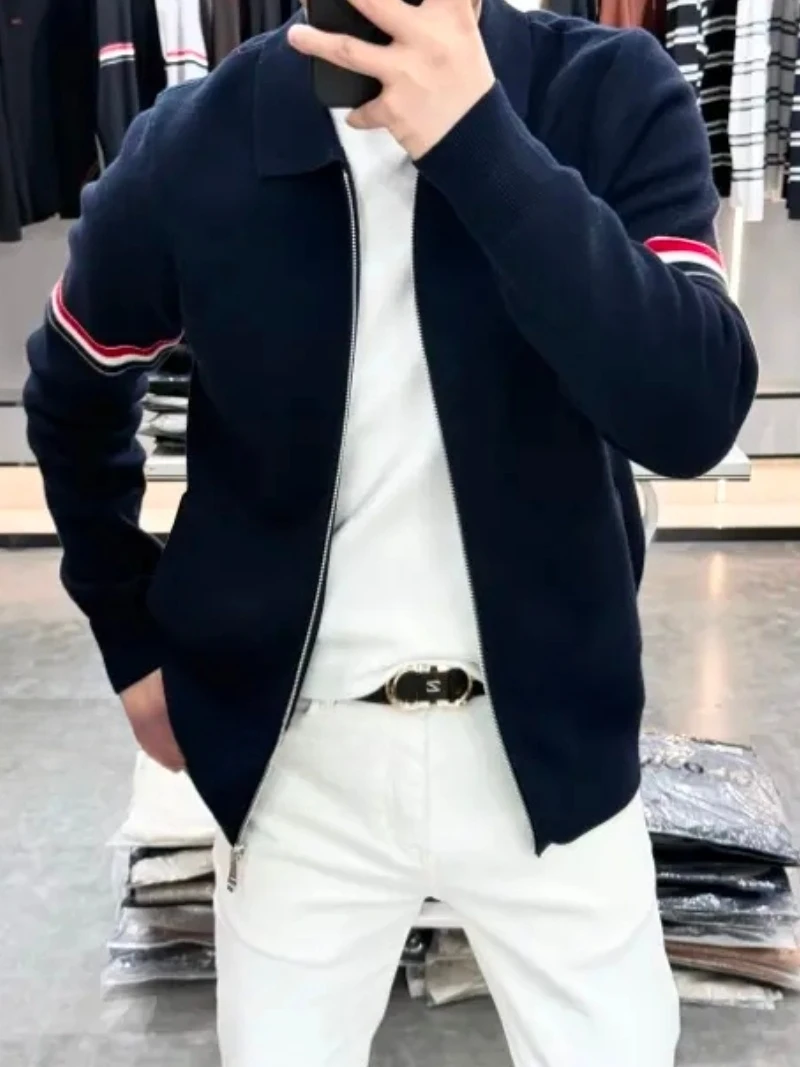 

New Men's Knitted Open Cardigan Autumn Winter Casual Faion High Quali Haome Turn-down Collar Knitwear Soft Medium Fabric