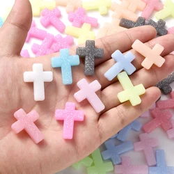 10Pcs Silicone Cross Luminous Beads with Fine Glitter Spacer Loose Beads Jewelry Accessories Phone Chain Making Diy Material