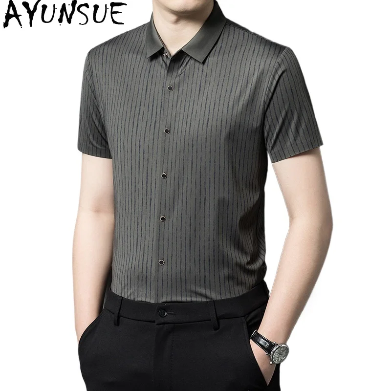 AYUNSUE Men Shirt Summer Shirts for Men One Piece Shirt Mens Shirts Short Sleeves Camisa Verano Hombre Mens Clothing Casual Tops