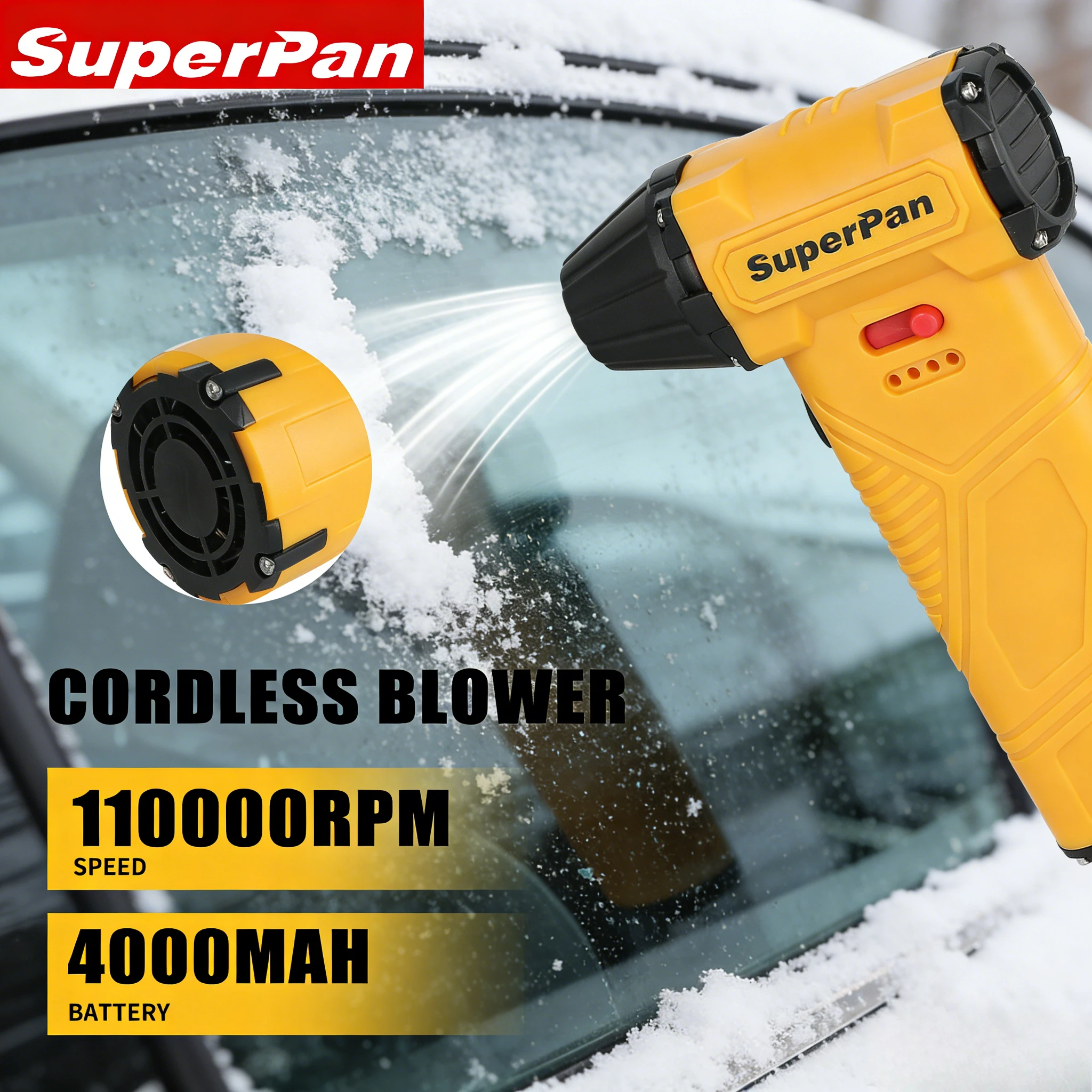 

Высокоскоростной литиевый вентилятор SuperPan Jet Dust Blower с герметичным корпусом для очистки от пыли уличных вывесок, дверных проемов и внешних поверхностей