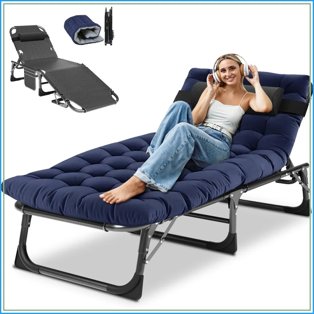 5-Position Folding Chaise Lounge Chair Heavy Duty Steel Frame with Removable Cushion & Pillow for Beach Pool Patio