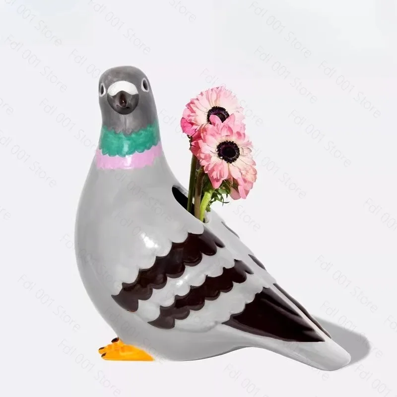 Fun Pigeon Shape Vase Creative Design Ornament Modern Home Decor Cute Gift for Birthday Living Room Bedroom Desktop