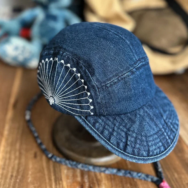 

Новое поступление, японская джинсовая шляпа с козырьками в стиле ретро и вышивкой хризантемы, кепка в виде утконоса