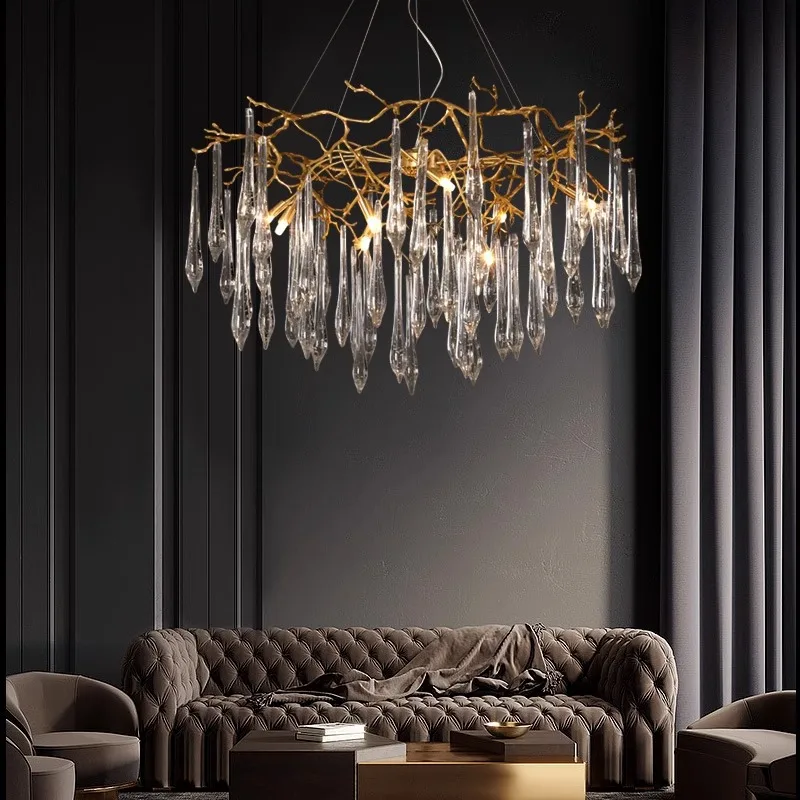 Luxury Dining Room Branch Led Pendant Lights Lustre Crystal Art Hanging Lamp Post Modern Suspend Lamp Gold Chandelier Fixtures