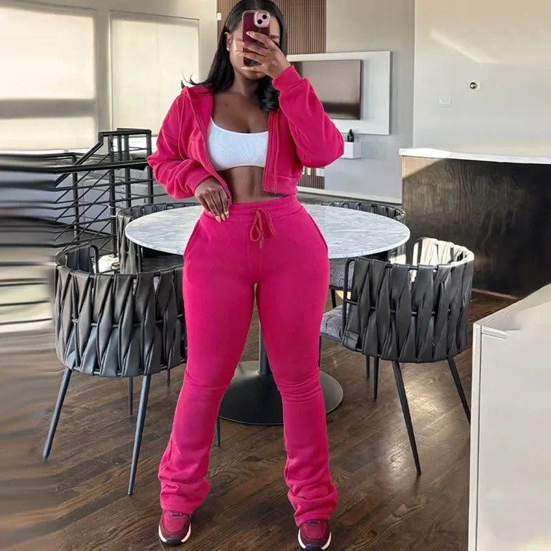 Doyerl الصلبة عارضة قطعتين مجموعة امرأة رياضية رياضي الجري طويلة الأكمام البريدي مقنعين سترة أعلى و Sweatpants مطابقة مجموعات #3