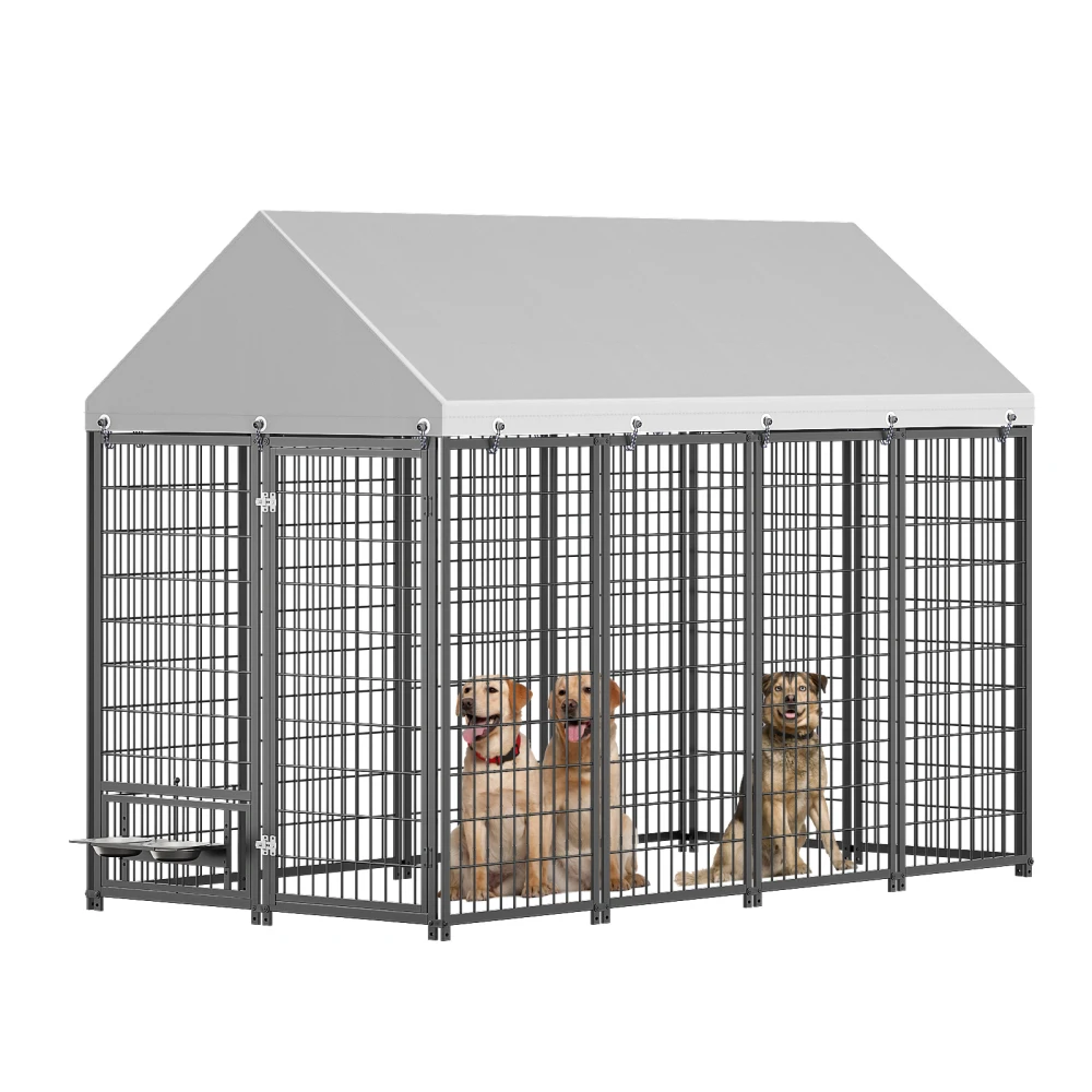 

Large Dog Kennel Outdoor Pet Pens Dogs Run Enclosure Animal Hutch Metal Coop Fence with Roof Cover. 7.94'L x 4.13'W x 5.95'H.