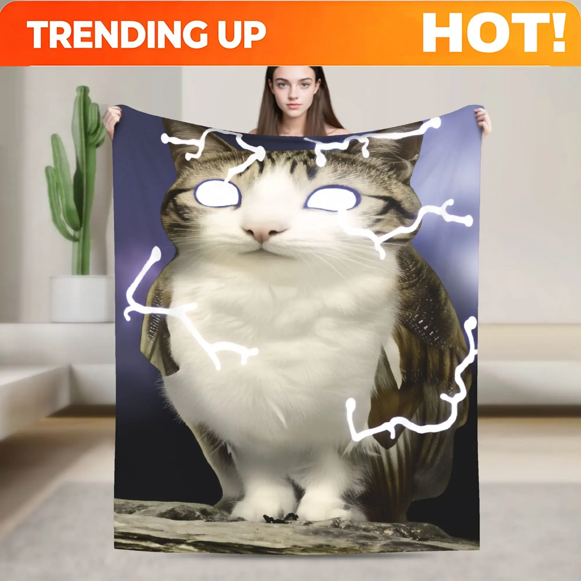 Custom Meowl Cat Owl Electric Storm Pet Bedding Throws Comfortable Funny Blankets For Couch Chair Travel Flannel Bedspread Bed