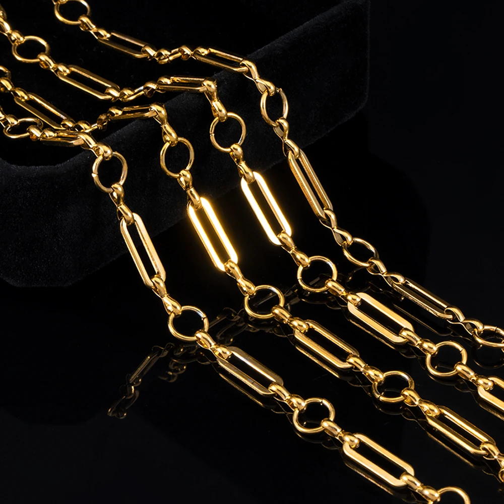 

No Fade 1Meter Stainless Steel Gold Color Rolo Cuban Link Chain Bulk Thick Chains for DIY Necklace Bracelet Jewelry Making