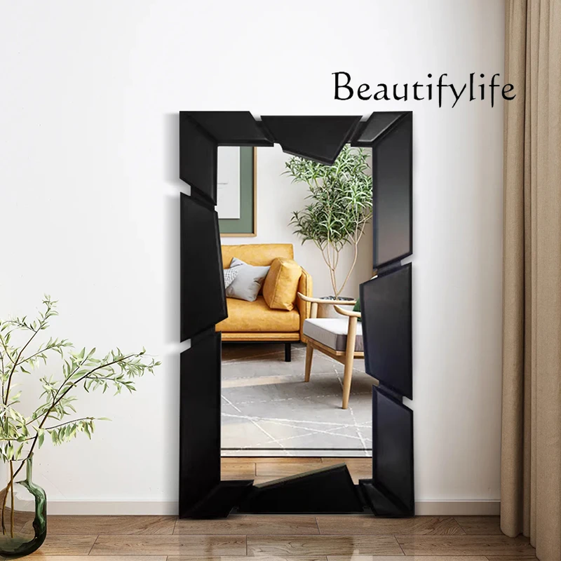 French black frame full body mirror light luxury special-shaped wall hanging European style cloakroom fitting designer model