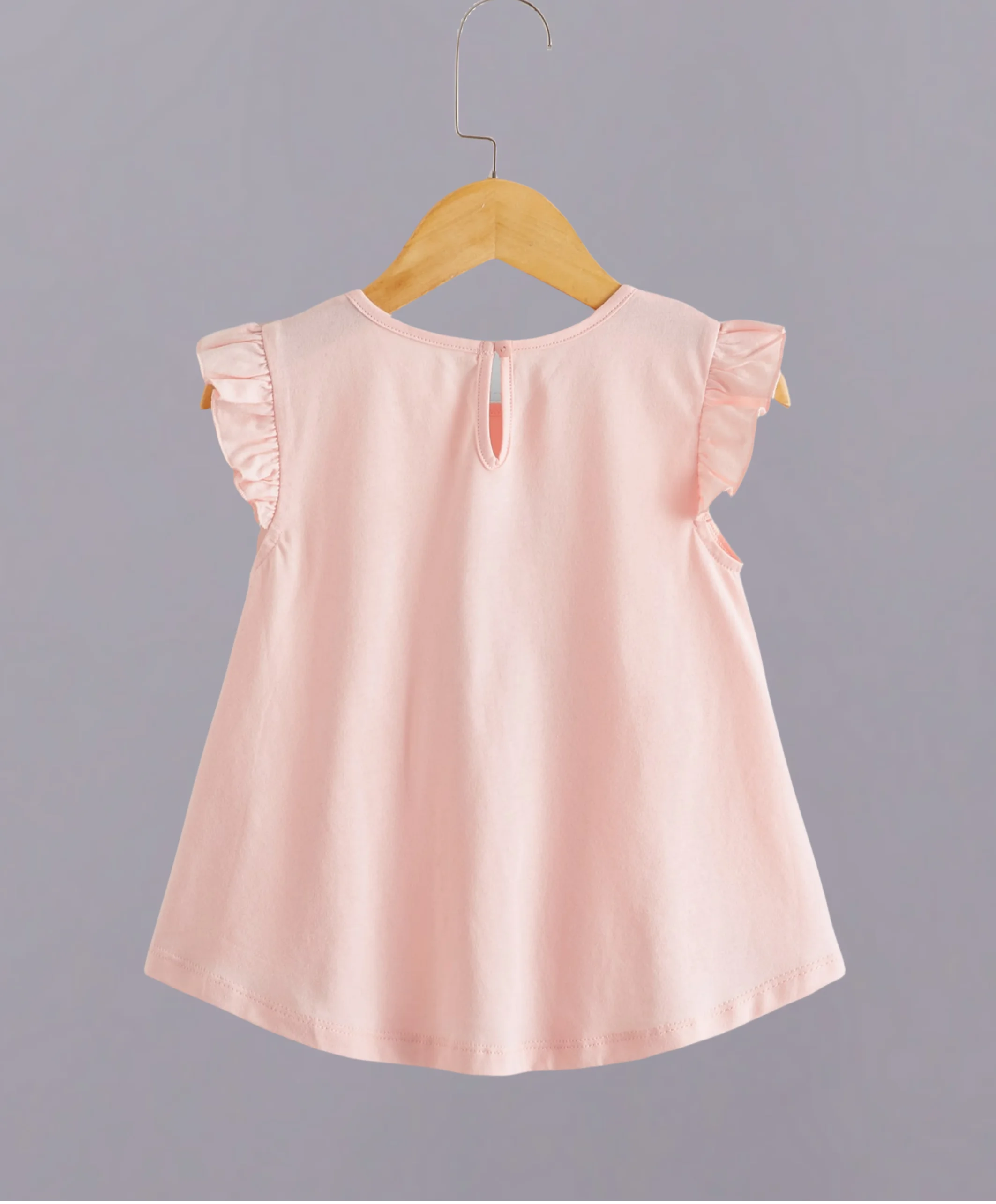 Girls cute cartoon pattern T-shirt - pink flying sleeve design, comfortable and casual style