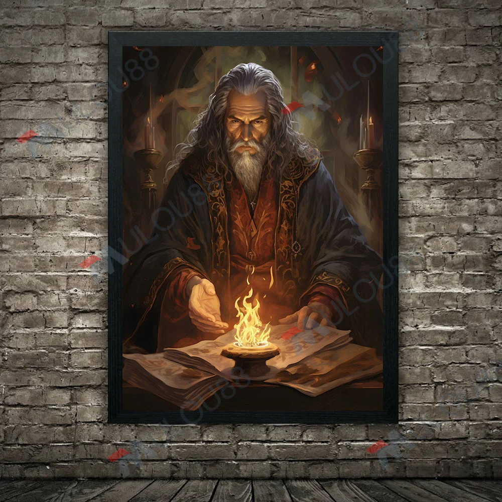 Mysterious Witchcraft Aesthetics, Vintage Wall Art Canvas Painting,Fallen Angels,Mystic Bishop,Dark Sorcerer,Portrait art poster