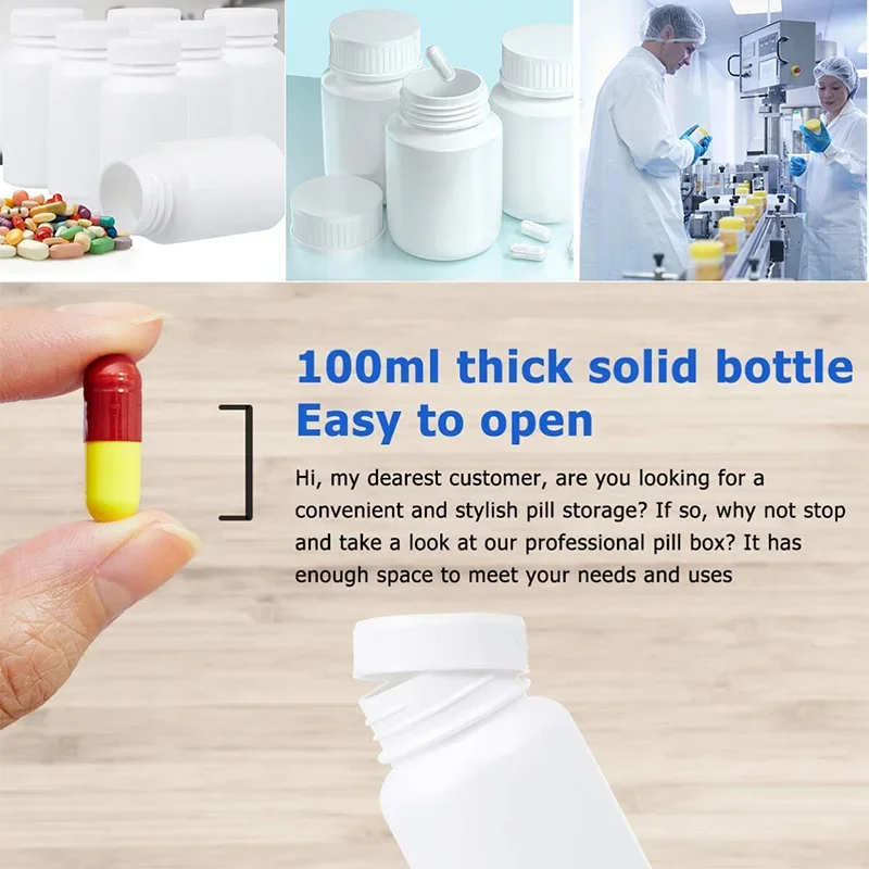 10pcs 15ml-100ml Medical Plastic HDPE Pill Bottles Empty Portable Pill Tablets Capsule Containers Food Grade Refillable Bottles