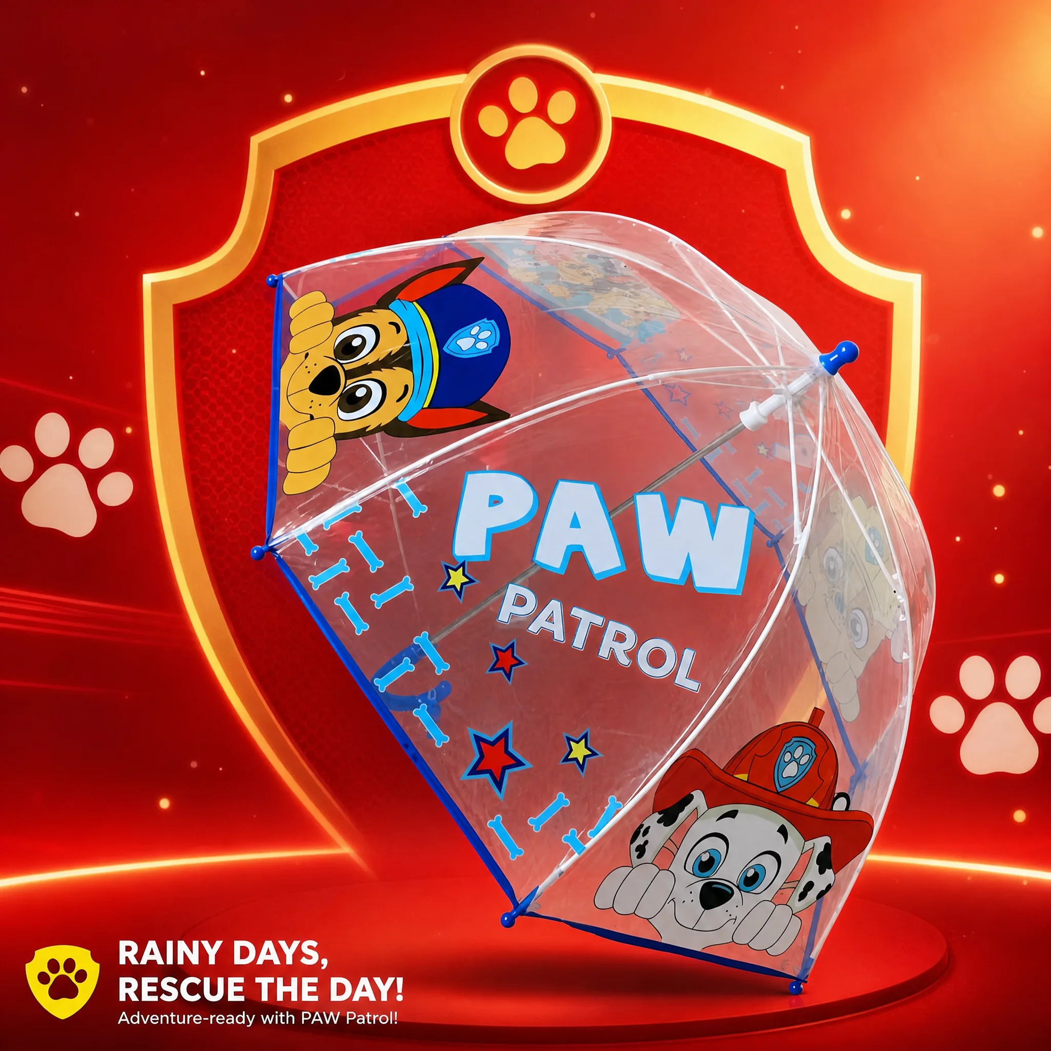 Paw Patrol Chase Marshall Umbrella Automatic Transparent Anti-pinch Whistle Ultra Light for Kids Boys Girls 2-13 Years Old