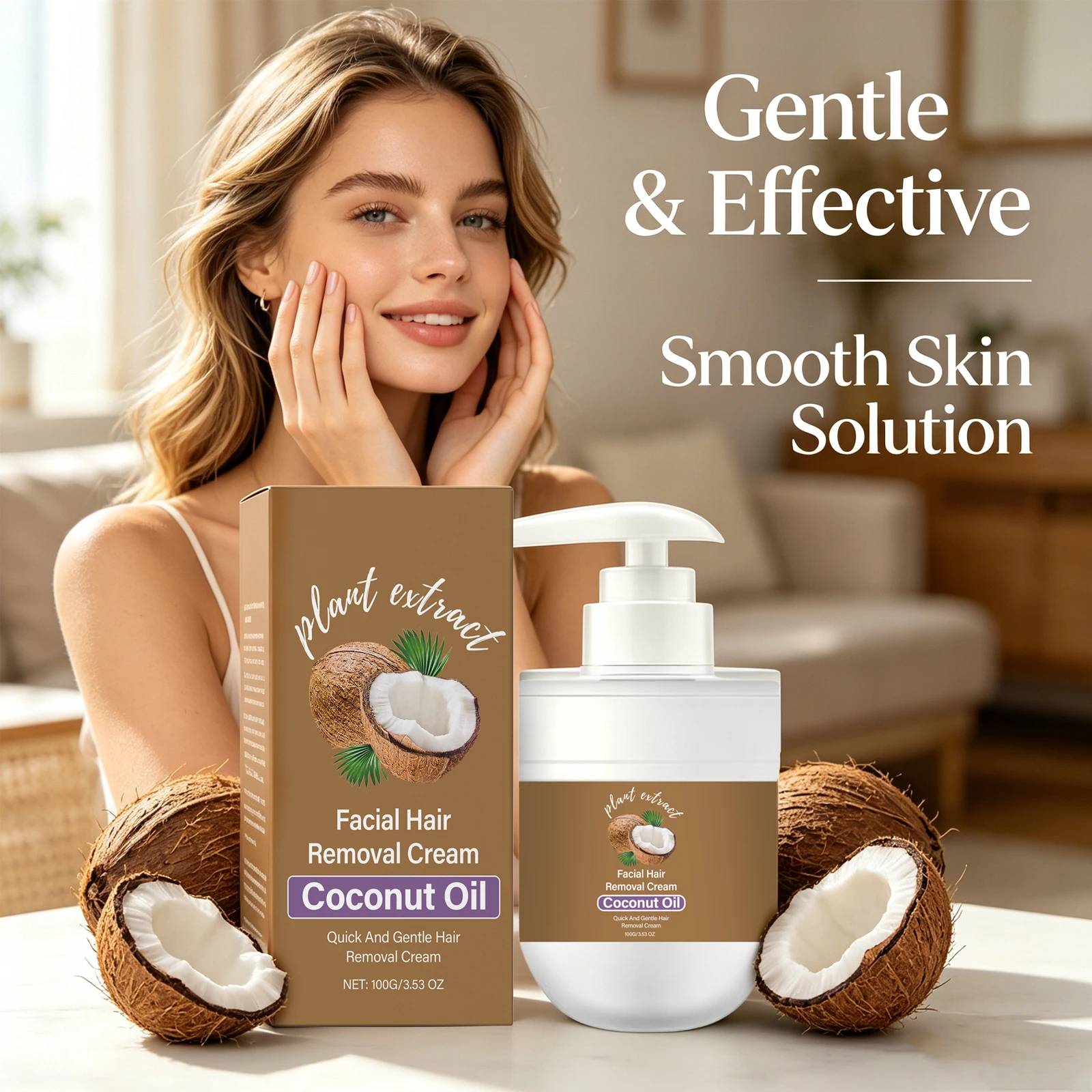 Coconut Hair Removal Cream Painless Depilation Quick & Gentle Long Lasting Moisturizing & Soothing Redness Hair Growth Inhibitor