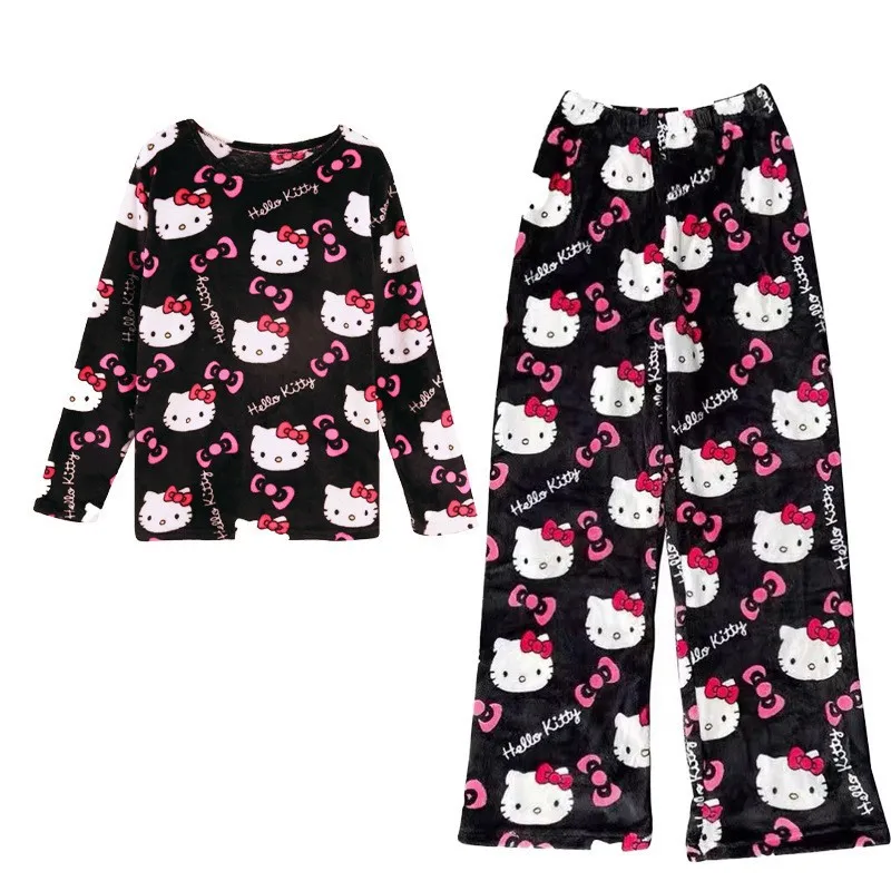 Miniso Y2k Hellokitty Batman Pajama Autumn Pants Cartoon Hip Hop Ladies Warm Casual Kawai Style Flannel Cute Pants Clothing Gift