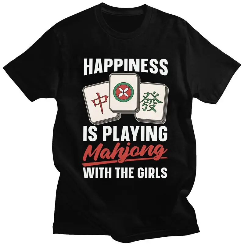 

Custom Mens Mahjong Happiness Is Playing Mahjong Game T Shirts Short-Sleeve Cotton T-shirt Casual Tee Loose Fit Clothes