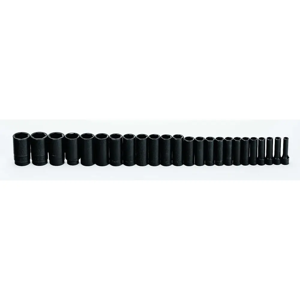

24-Piece 1/2-Inch Drive Metric Deep Impact Socket Set, 6-Point, Black Industrial Finish, for Maximum Fastener Engagement