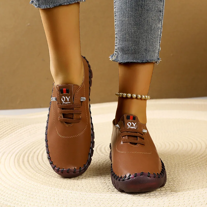 Spring Summer 2025 Women' Shoes Soft-soled Roman Breathable Retro Stitching Muffin Bottom Plus Size Women's Shoes Single Shoes