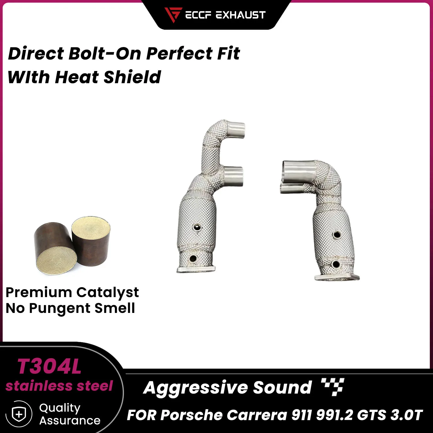 

Sporty Downpipe With Heat Shield For Porsche Carrera 911 991.2 GTS 3.0T Aggressive Exhaust Sound High Flow Performance Upgrade